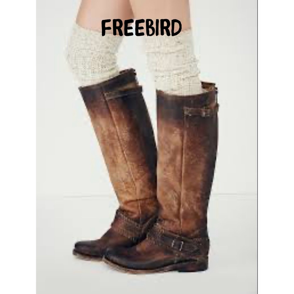FREEBIRD by Steven Distressed Brown Leather Harness Boho-cowgirl KneeHigh Boots